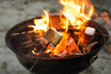 Roasted marshmallow on fire
