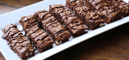 brownie baked sliced and prepared for serving