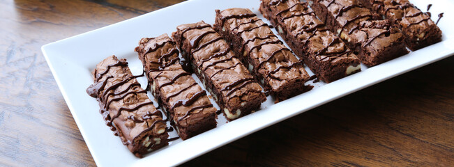 brownie baked sliced and prepared for serving