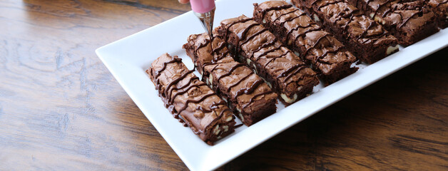 brownie baked sliced and prepared for serving