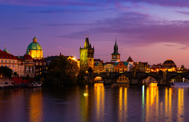 Fototapeta na wymiar Night view of Charles bridge. Prague. Czech Republic High quality photo