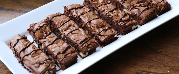 brownie baked sliced and prepared for serving