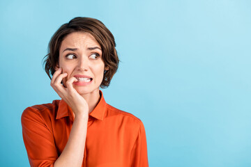 Oops. Closeup photo of sad terrified lady horrified facial expression made big mistake feel guilty...