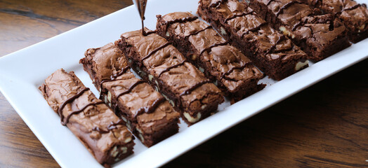 brownie baked sliced and prepared for serving
