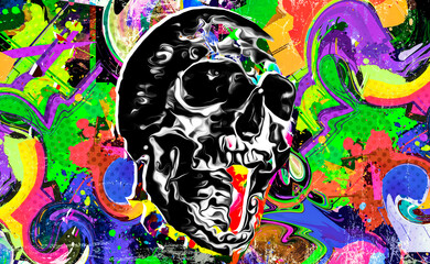 abstract colored artistic skull, graphic design concept