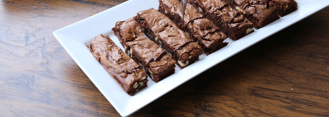 brownie baked sliced and prepared for serving
