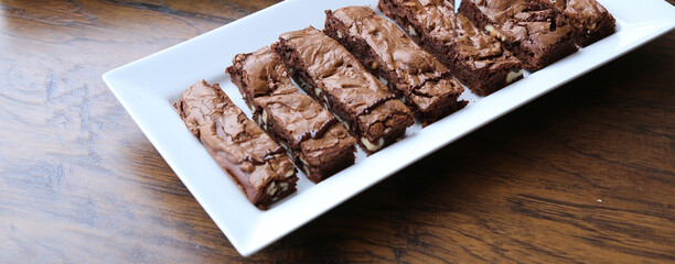 brownie baked sliced and prepared for serving