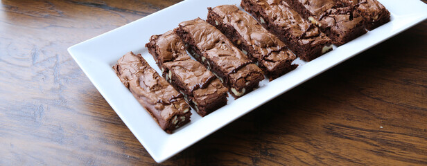 brownie baked sliced and prepared for serving