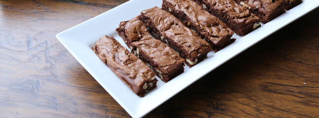 brownie baked sliced and prepared for serving