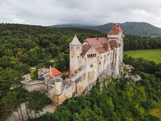 Medieval castle on a mountain seen from above