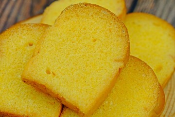 Close up crispy butter and sugar toasts.