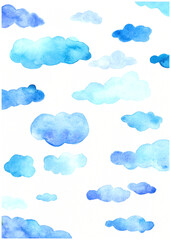 Set of watercolor blue clouds