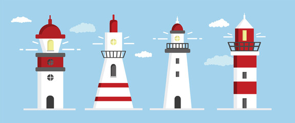 Obraz na płótnie Canvas Lighthouse set. Flat design, vector illustration.