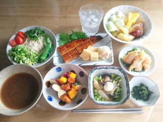 the lunch set menu - the 'somen' noodles and the 'Kabayaki' of eel / 夏のそうめんセット（夏バテ防止メニュー）