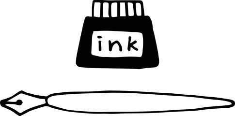 one ink bottle and one pen