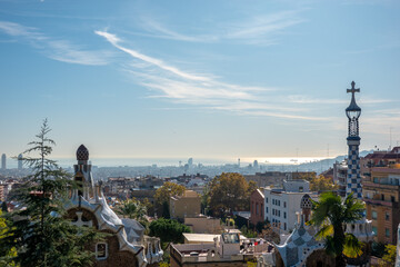 Park Guell in a summer day in Barcelona, by architect Gaudi. Barcelona