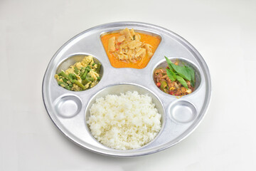 Thai food on hole tray white background