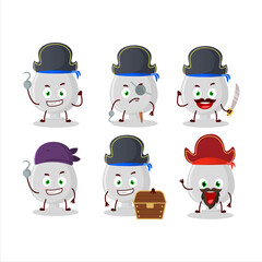 Cartoon character of silver trophy with various pirates emoticons
