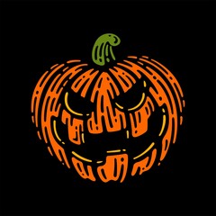 Halloween pumpkin on dark background. Vector Illustration.