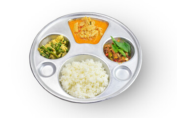Thai food on hole tray white background