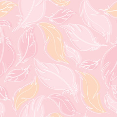Vector seamless pattern, feathers on a delicate pink background. EPS 10
