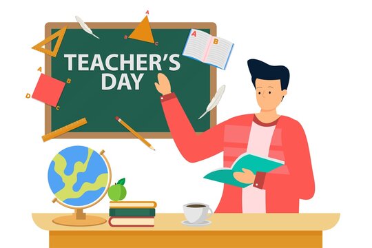 Happy teacher's day poster background concept. World teachers day flat vector banner template, Greeting card, postcard, poster design layout.