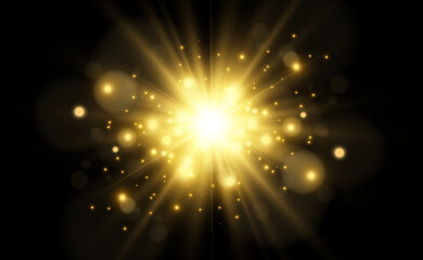 Bright beautiful star.Vector illustration of a light effect on a transparent background.