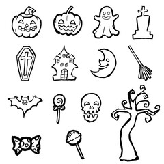 Obraz premium ハロウィン イラストセット 手描き筆ペン ベクターデータ