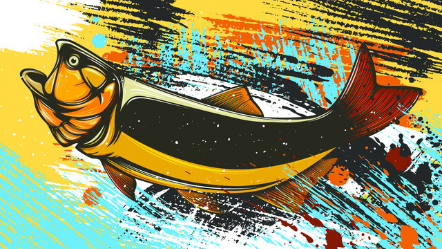 Gold dorado fishing  logo. Salminus brasiliensis fish club emblem. Fishing theme illustration. Isolated on white.