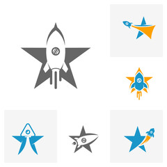 Set of Rocket Star logo icon vector template, Creative design, Symbol