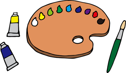 one palette and one brush, two paints