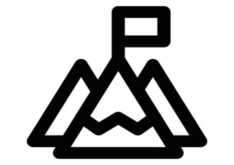 Success icon. Mountains with flag on a peak as aim achievement or leadership illustration.

