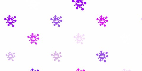 Light purple, pink vector pattern with coronavirus elements.