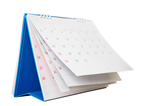 White Paper Desk Calendar Flipping Page Mockup Isolated On White Background