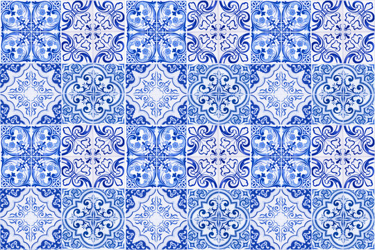 Vintage ceramic tiles wall decoration.Turkish ceramic tiles wall background
