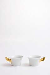 teacups with golden wing shaped handle