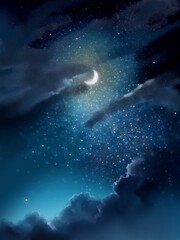 Fototapeta na wymiar crescent moon in starry night
