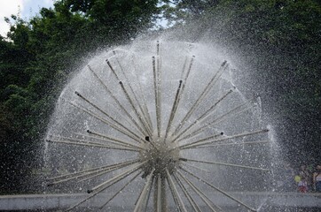 Fountain ball. Water jets in the shape of a dandelion.