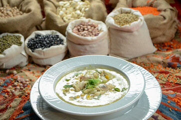 legume family in sacks with soup traditional