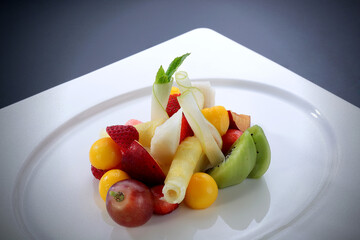 fancy fruit plate white background