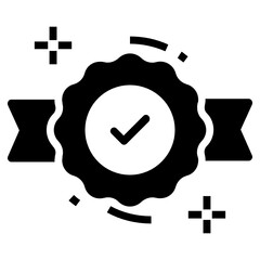 
Guarantee badge icon design, checkmark on medal in filled design 
