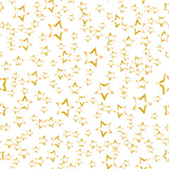 Abstract white modern seamless pattern with gold stars. Shiny background. Texture of gold foil.