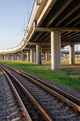 Fototapeta na wymiar Transport safety concept. Railroad, road, road bridge.