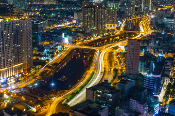 Night cityscape from above with lightstreet riverside create shimmering nocturnal beauty city...