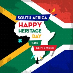 Happy South Africa Heritage Day - 24 September - square banner template with the South African flag as the background and African continent. Celebrating and honoring African culture and traditions