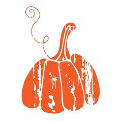 Distressed Pumpkin Silhouette. Red Grunge file. Fall, Halloween, Thanksgiving, Autumn, Harvest party decor. For card, t-shirt design, poster, invitation, banner. Flat design style. Vegetable organic