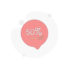 Red 50 percent off speech bubble isolated vector flat illustration on white