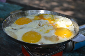 fried egg in a frying pan