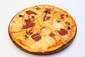 dried meat pizza white background