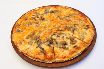 cheese mushroom pizza white background